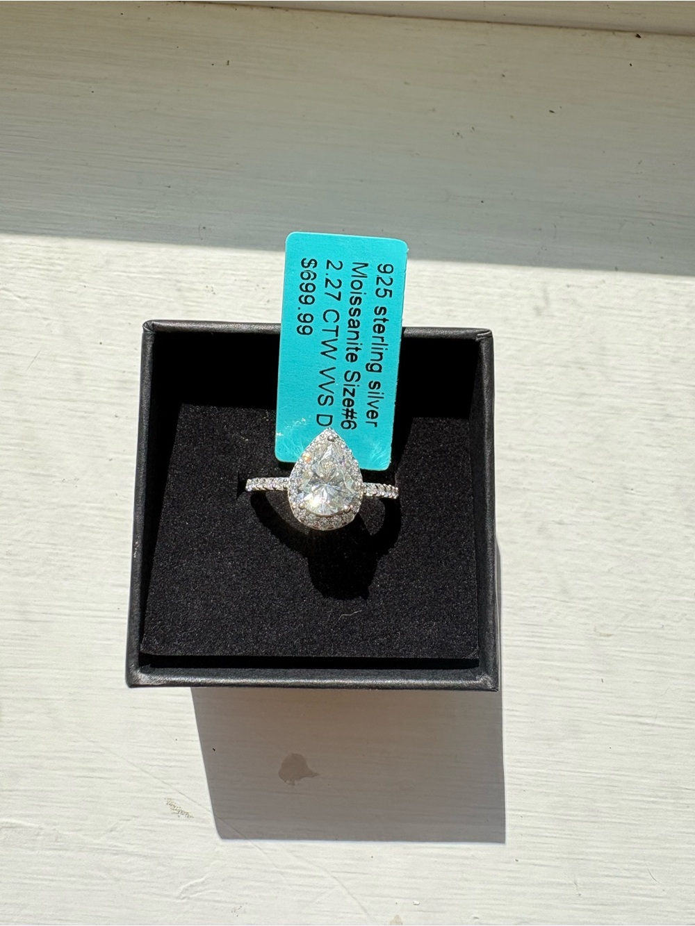Sterling Silver Pear-Cut moissanite Ring size 6